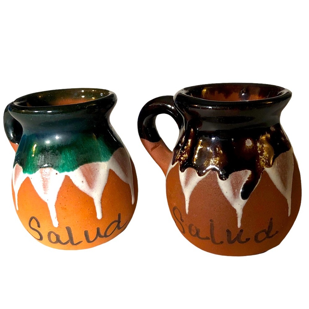 𝅺Mexican Drip Glaze Pottery Mini Pitchers Set